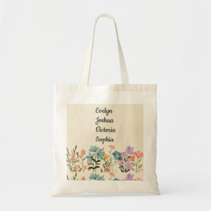 Bolsa Tote Nomes de netos personalizados flores silvestres