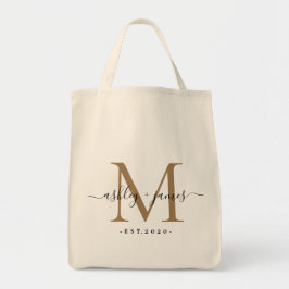 Bolsa Tote Nomes de Script do Monograma Dourado Chic Data de 
