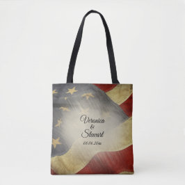 Bolsa Tote Nomes e data da bandeira americana angustiados