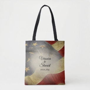 Bolsa Tote Nomes e data da bandeira americana angustiados