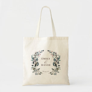 Bolsa Tote Nomes florais e data do casamento da crista do