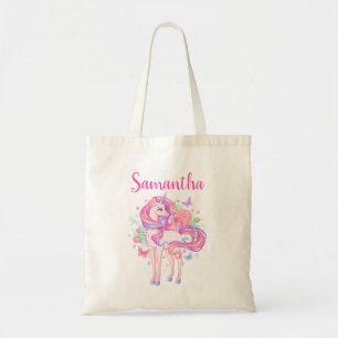 Bolsa Tote Nomes Personalizados de Unicórnio Meninas Fofas