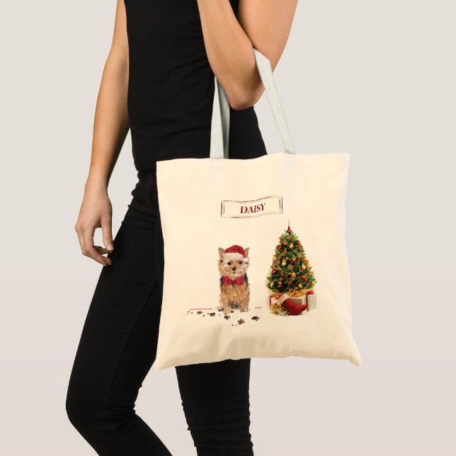 Bolsa Tote Norfolk Terrier Engraçado Cachorro de Natal com Ár (Frente (produto))