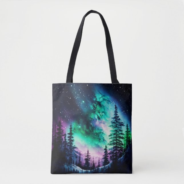 Bolsa Tote Norte Celestial Aurora Borealis Acende Vívido (Frente)