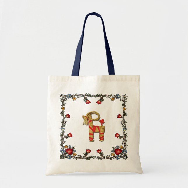 Bolsa Tote Norueguês Bunad floral e cabra do Natal de Julbock (Frente)