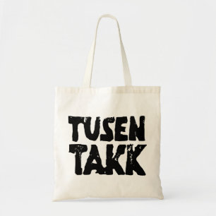 Bolsa Tote Norueguês "Obrigado", Preto e Branco Lino Cortado
