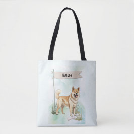 Bolsa Tote Norwegian Buhund Aquarela Cachorro Personalizado