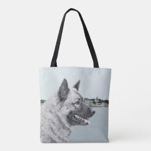 Bolsa Tote Norwegian Elkhound at Village Painting - Dog Art
