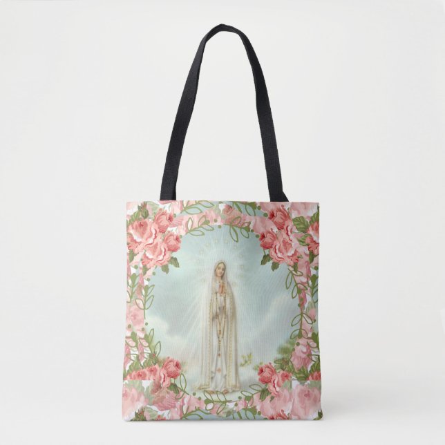 Bolsa Tote Nossa senhora de rosas de Fatima w/Pink (Frente)