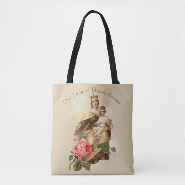 Bolsa Tote Nossa Senhora do Monte Carmel Orando Jesus Scapula (Frente)