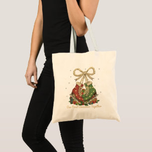 Bolsa Tote Nosso Primeiro Natal Juntos Patins de Gelo Vintage