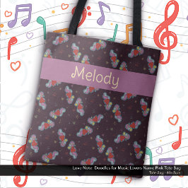 Bolsa Tote Nota de Amor: Doodles para Music Lovers Name Pink