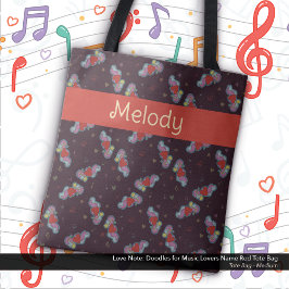Bolsa Tote Nota de Amor: Doodles para Music Lovers Name Red