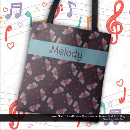 Bolsa Tote Nota de Amor: Doodles para Music Lovers Name Teal