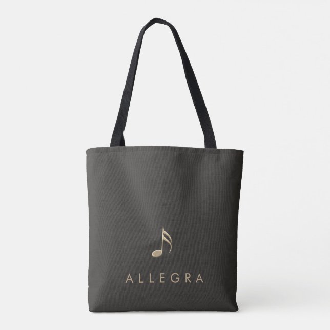 Bolsa Tote Nota de Música Dourada Personalizada Elegante (Verso)