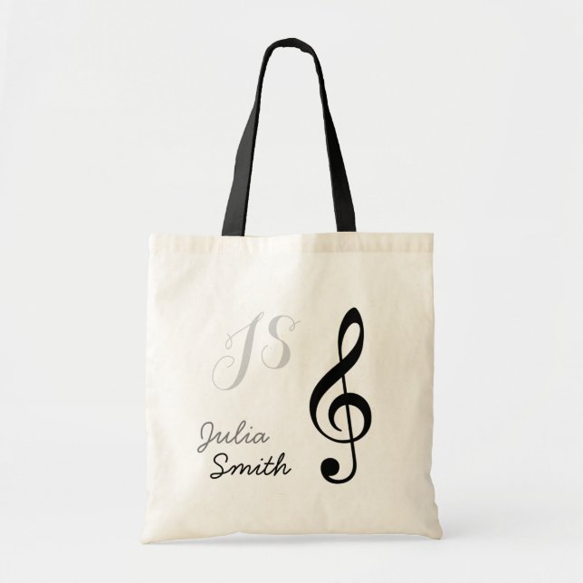 Bolsa Tote nota g-clef preta personalizada e na moda (Frente)