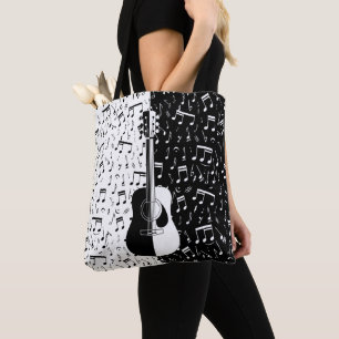 Bolsa Tote Nota preto e branco contemporânea da guitarra e d