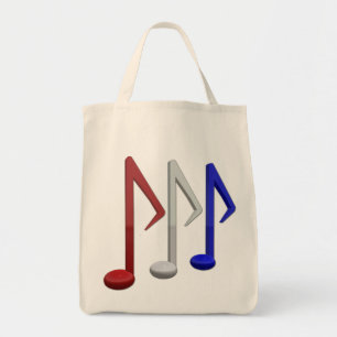 Bolsa Tote Notas brancas e azuis vermelhas da música