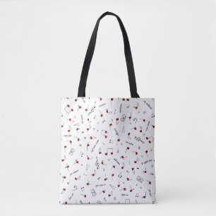 Bolsa Tote Notas de Amor Coração Vermelho Notação Musical