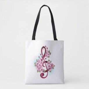 Bolsa Tote Notas de clave de trecho musical com flores de Sak