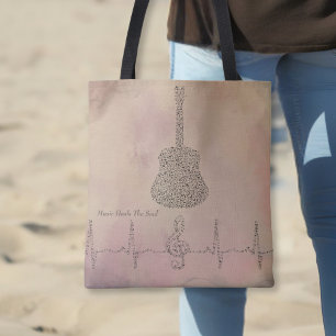 Bolsa Tote Notas de Música de Violão com batimento cardíaco