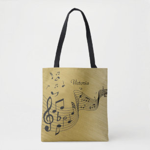 Bolsa Tote Notas de Música Douradas