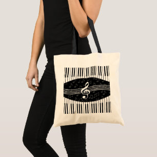 Bolsa Tote Notas de Música na moda Treble Clef e Chaves Piano