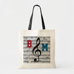 Bolsa Tote notas musicais de Black G clef