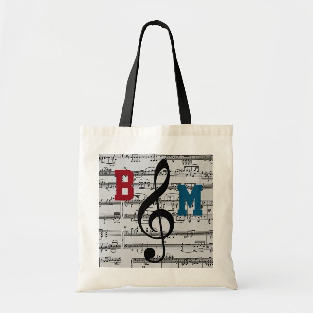Bolsa Tote notas musicais de Black G clef (Frente)