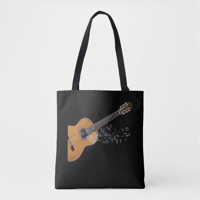 Bolsa Tote Notas Musicais do Violão Acústico Vintage (Frente)