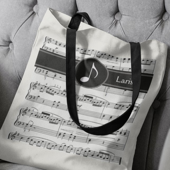 Bolsa Tote Notas musicais em preto e branco personalizadas (good music... good vibes...)