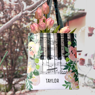 Bolsa Tote notas musicais florais piano