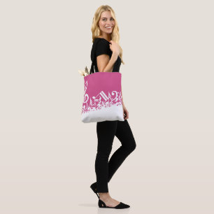 Bolsa Tote Notas musicais misturadas rosa quente e branco