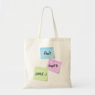 Bolsa Tote Notas pegajosas Cores pastosas bonitas Texto sorri
