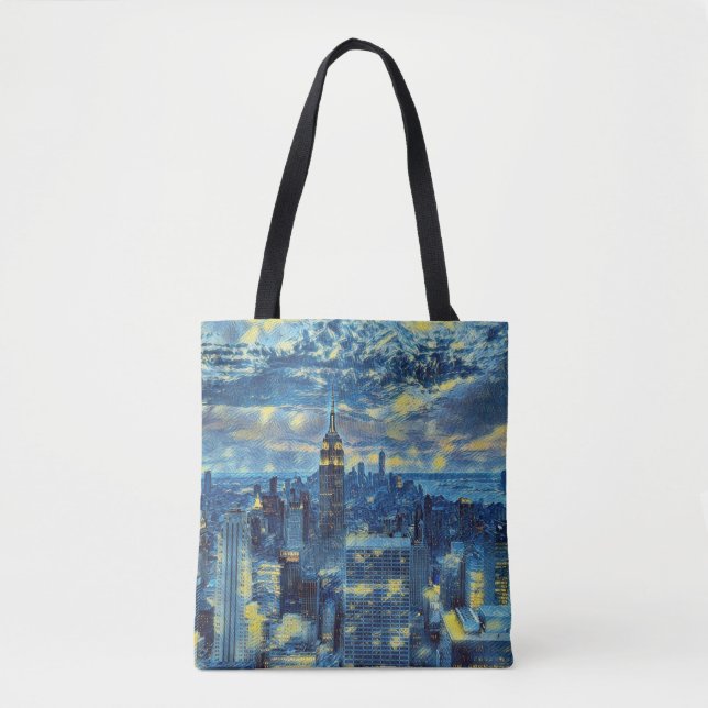 Bolsa Tote Nova Iorque Skyline Van Gogh Starry Night Art (Frente)