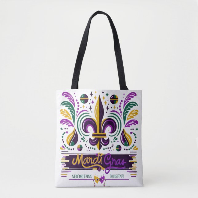 Bolsa Tote Nova Orleans Mardi Gras verde-roxo (Frente)
