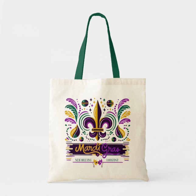 Bolsa Tote Nova Orleans Mardi Gras verde-roxo (Frente)