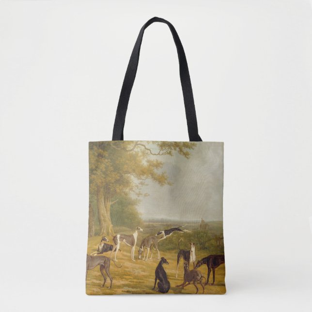 Bolsa Tote Nove galgos em uma paisagem (óleo em canvas) (Frente)