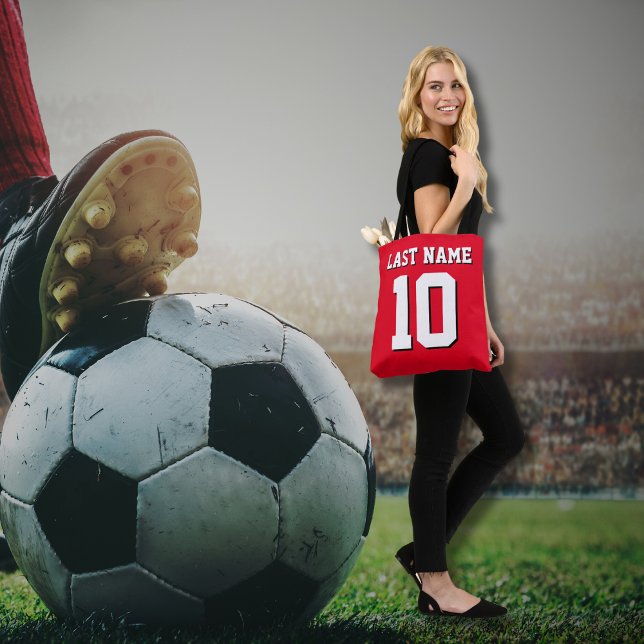 Bolsa Tote Número de Jersey do Red White Black Sport Personal (Criador carregado)