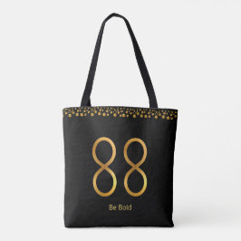 Bolsa Tote Número Dourado 88 & Confetes Dourados em Preto