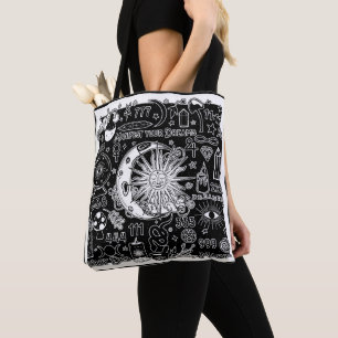 Bolsa Tote Numerologia Sortuda Manifestando Magia Preto e Bra