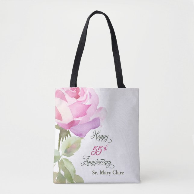 Bolsa Tote Nun 55th Anniversary Jubilee Custom Name Pink Rose (Frente)