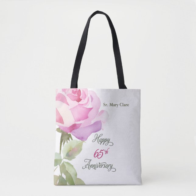 Bolsa Tote Nun 65th Anniversary Custom Name Pink Rose (Frente)