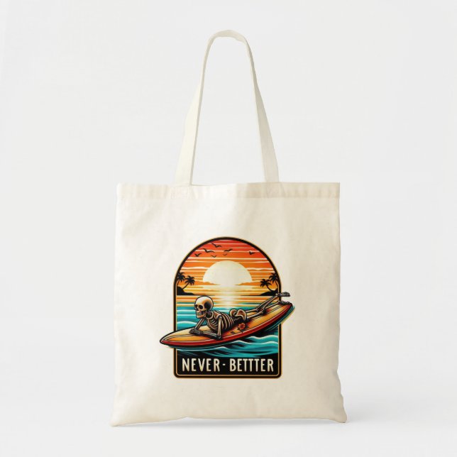 Bolsa Tote Nunca Melhor - Skelset surfando Onda Sunset (Frente)