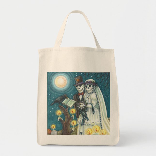Bolsa Tote Nupciais do cemitério SKELETON WEDDING GROCERCERY  (Frente)