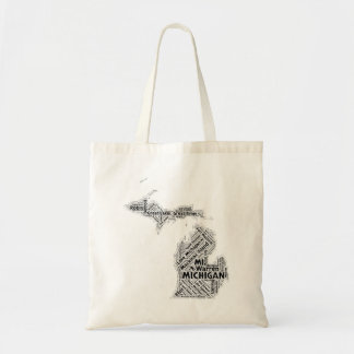 Bolsa Tote Nuvem da palavra do estado do Michigan