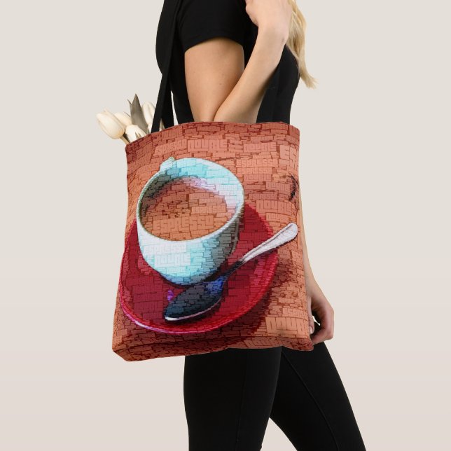 Bolsa Tote Nuvem de Palavras de Xícara e Colher de Café Expre (Close Up)