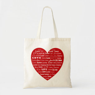 Bolsa Tote Nuvem de Palavras do Coração de Amor - Branco em V