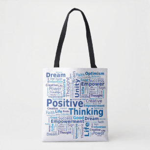 Bolsa Tote Nuvem de Palavras Pensantes Positivas - Azul