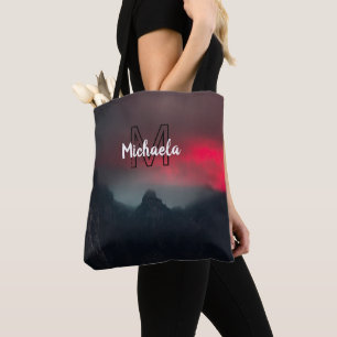 Bolsa Tote Nuvens a arder, nevoeiro e monograma das montanhas